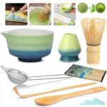 Dovanų matcha rinkinys 7w1 su chasen šluotele ir chashaku šaukšteliu namų ritualui