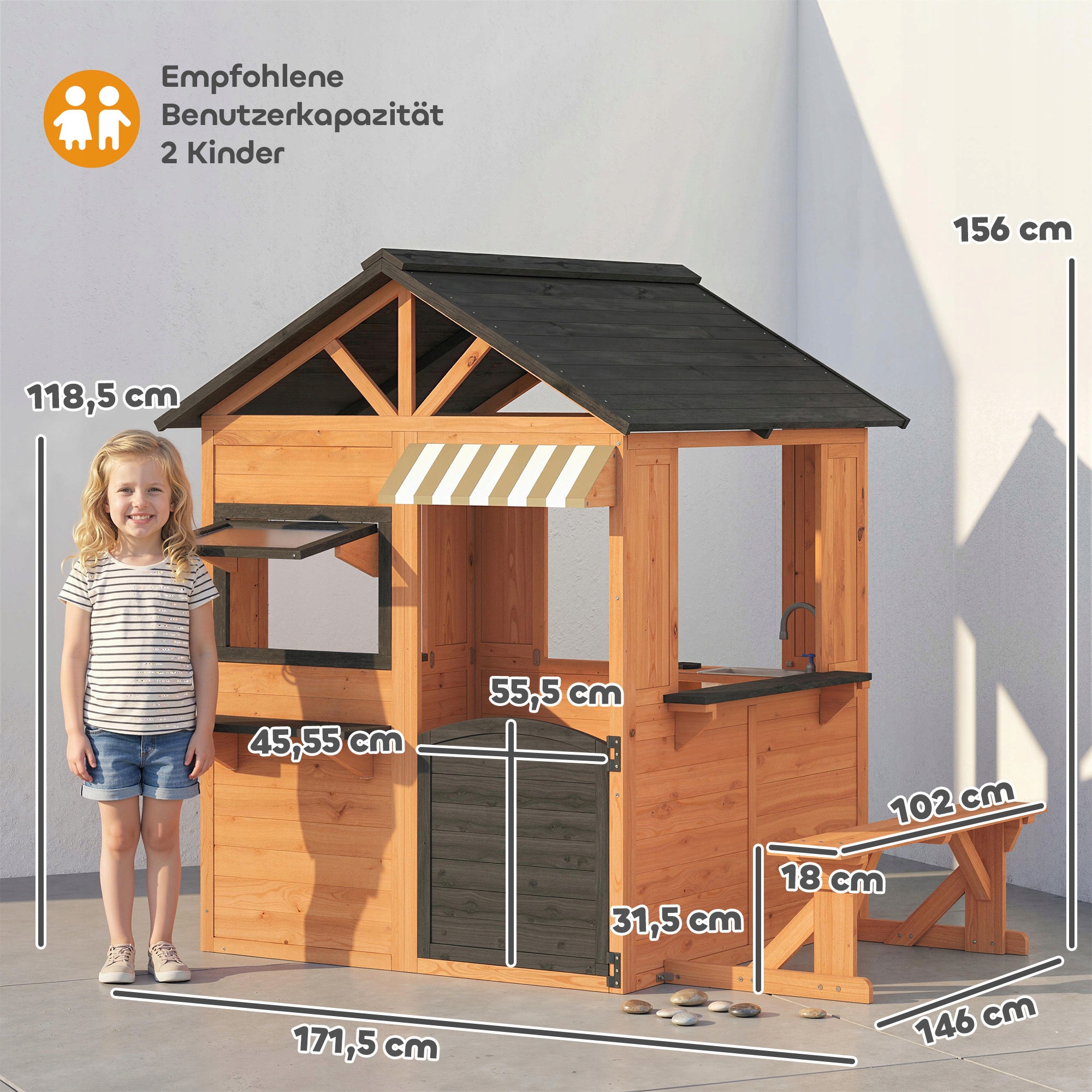 AIYAPLAYDrewnianydomekdladziecizkuchniailawkabrazowyrestauracjaKodproducenta345034V01BN belsilt Vaikų lauko žaidimų aikštelė AIYAPLAY rudas 1185 cm