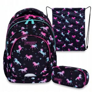 Mokyklinės kuprinės rinkinys AstraBag vienaragio 3 skyriai A4 formatui variantas 2