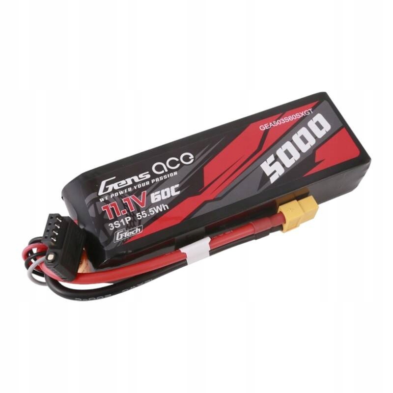 AkumulatorGensaceGTech5000mAh111V60C3S1PLipozkonektoremXT60Stanopakowaniaoryginalne belsilt Akumuliatorius Gens Ace G Tech 5000mAh 111V 60C 3S1P LiPo su konektorem XT60