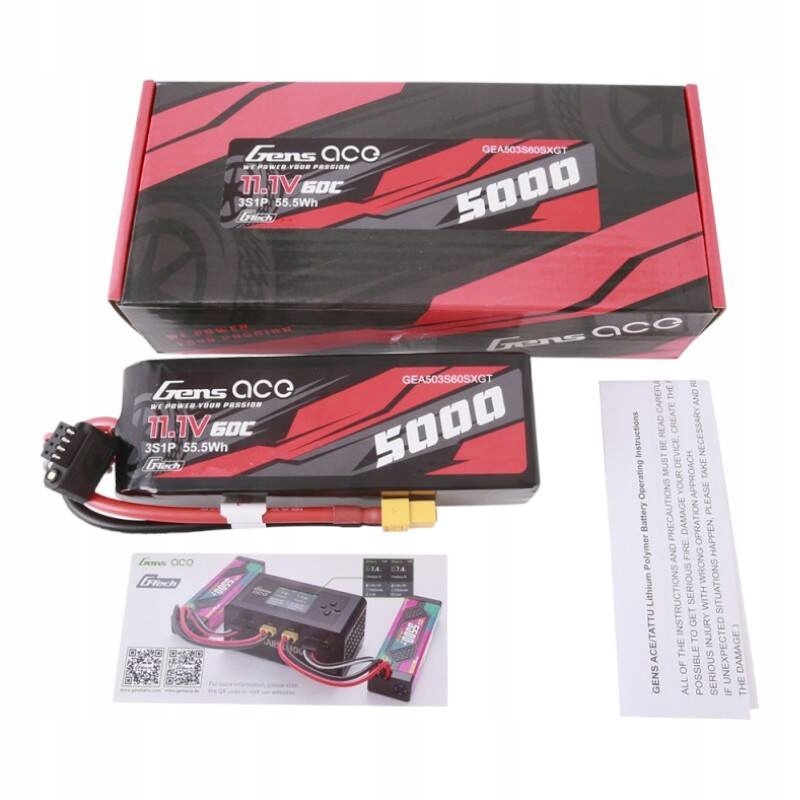 AkumulatorGensaceGTech5000mAh111V60C3S1PLipozkonektoremXT60SymbolbateriiGEA503S60X6GT belsilt Akumuliatorius Gens Ace G Tech 5000mAh 111V 60C 3S1P LiPo su konektorem XT60