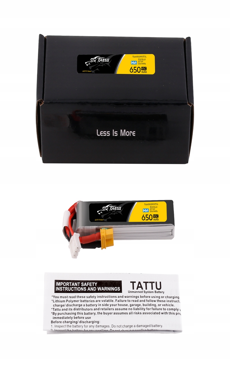 AkumulatorLipolTattuHV650mAh2S95C76VXT30Stanopakowaniaoryginalne belsilt Akumuliatorius Lipol Tattu HV 650mAh 2S 95C 76V XT30