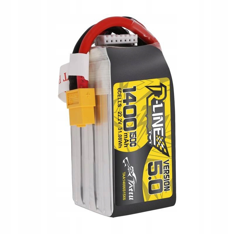 AkumulatorTattuRLine501400mAh222V150C6S1PXT60Pojemnoscakumulatora1400mAh belsilt Akumuliatorius Tattu R Line 50 1400mAh 222V 150C 6S1P XT60