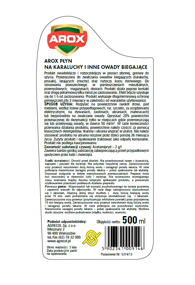 AroxKaraluchyKaratoxplyn500mlWaga065kg belsilt Arox Karatox skystis nuo tarakonų 500 ml