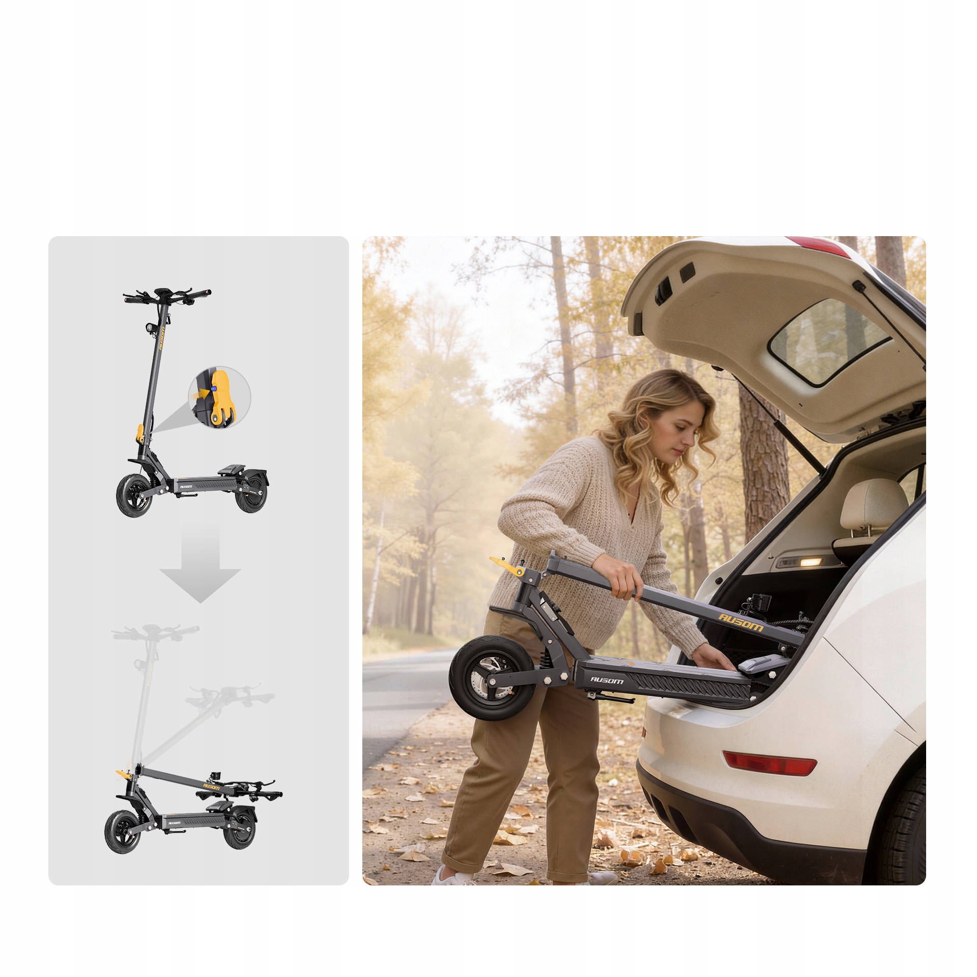 AusomGosoul2hulajnogaelektryczna1100W20kmh70km10BezDetkoweOponyMaksymalnykatnachyleniaterenu25 belsilt Ausom Gosoul 2 Elektrinis paspirtukas 1100 W 20 kmh 70 km 10 bekamerės padangos 1100W versija 4