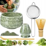BAMBUSOWYZESTAWDOROBIENIAMATCHYTRZEPACZKALYZKAMIOTELKA7W1PREZENTY belsilt Dovanų matcha rinkinys 7w1 su chasen šluotele ir chashaku šaukšteliu startui