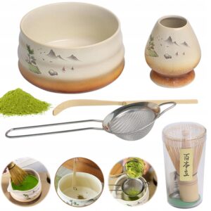 Dovanų matcha rinkinys su chasen šluotele ir chashaku šaukšteliu namų ritualui