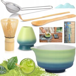 Dovanų matcha rinkinys 7w1 su chasen šluotele ir chashaku šaukšteliu