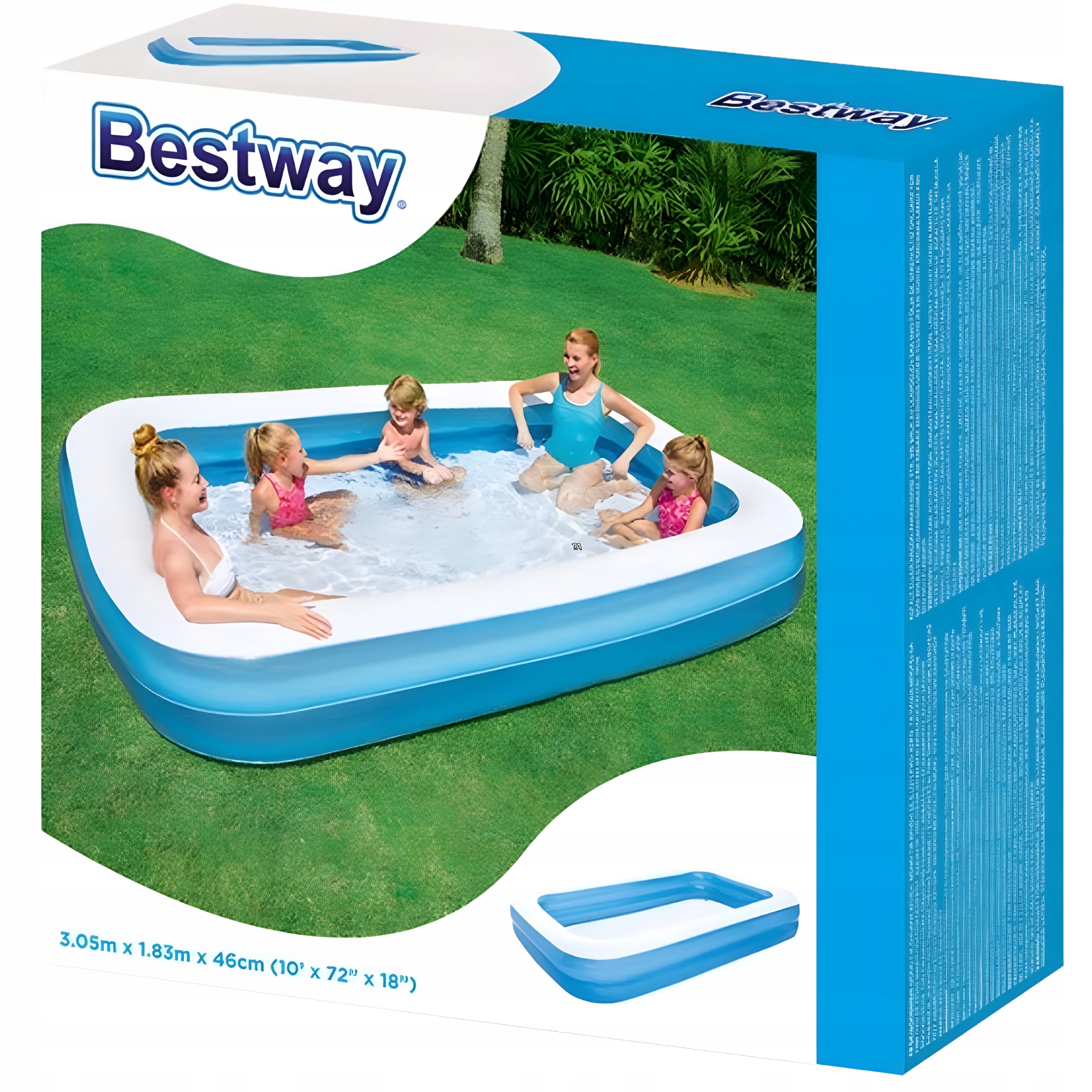 BASENOGRODOWYDMUCHANYDUZYRODZINNYPROSTOKATNYOGRODBESTWAY305x183cmWysokosc563cm belsilt Pripučiamas lauko baseinas Bestway 305x183cm