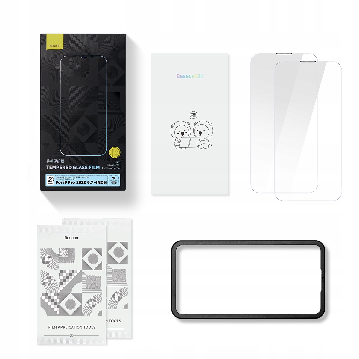 BASEUSZESTAW2XSZKLOHARTOWANEZPOWLOKAPRZECIWPYLOWAIPHONE14PROMAXGruboscszkla03mm1 belsilt Baseus rinkinys 2X grūdintas stiklas su iPhone 14 Pro max