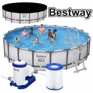 Karkasinis lauko baseinas Bestway 610×132 cm su pompa su uždangalu