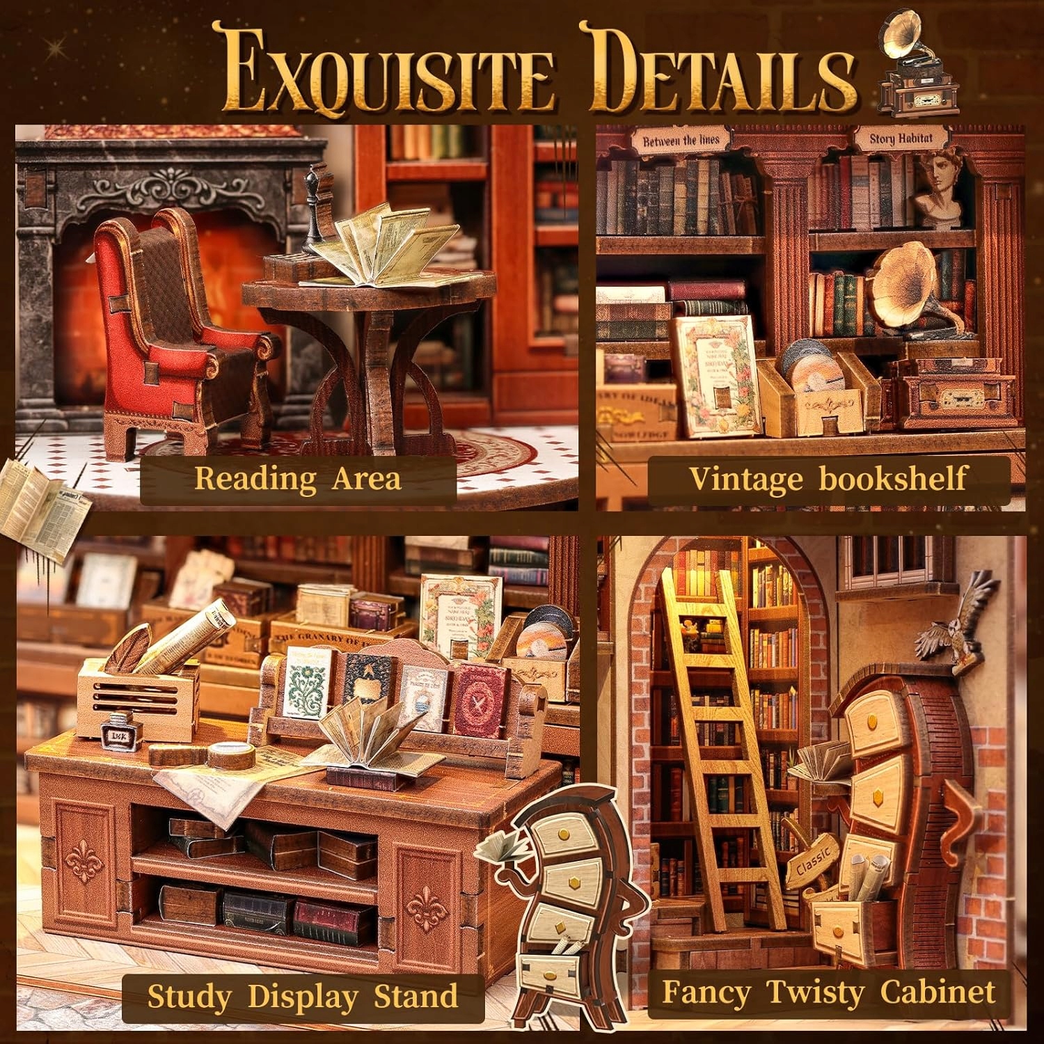 BOOKNOOKBRYTYJSKAKSIEGARNIAMINIATUROWYDOMEKDIYLEDZESTAWMaterialdrewno belsilt Book nook miniatiūrinis namelis knygynas su LED apšvietimu modelis 277