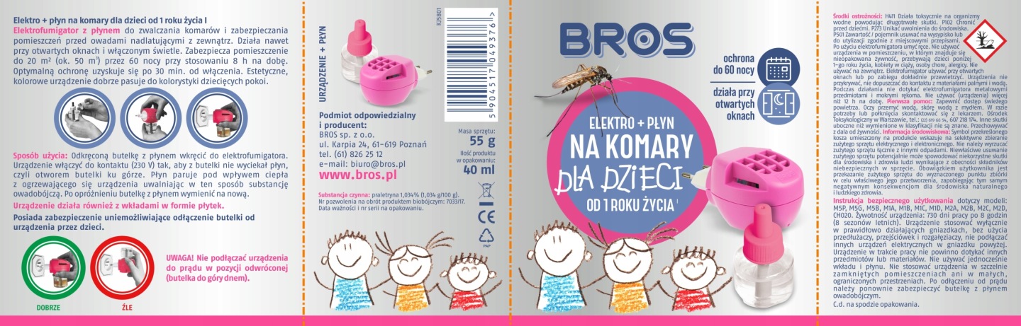 BROSElektroplynnakomarydladzieci60nocyKodproducenta4534 belsilt BROS elektrinis prietaisas su skysčiu nuo uodų vaikams 60 naktų vaikams