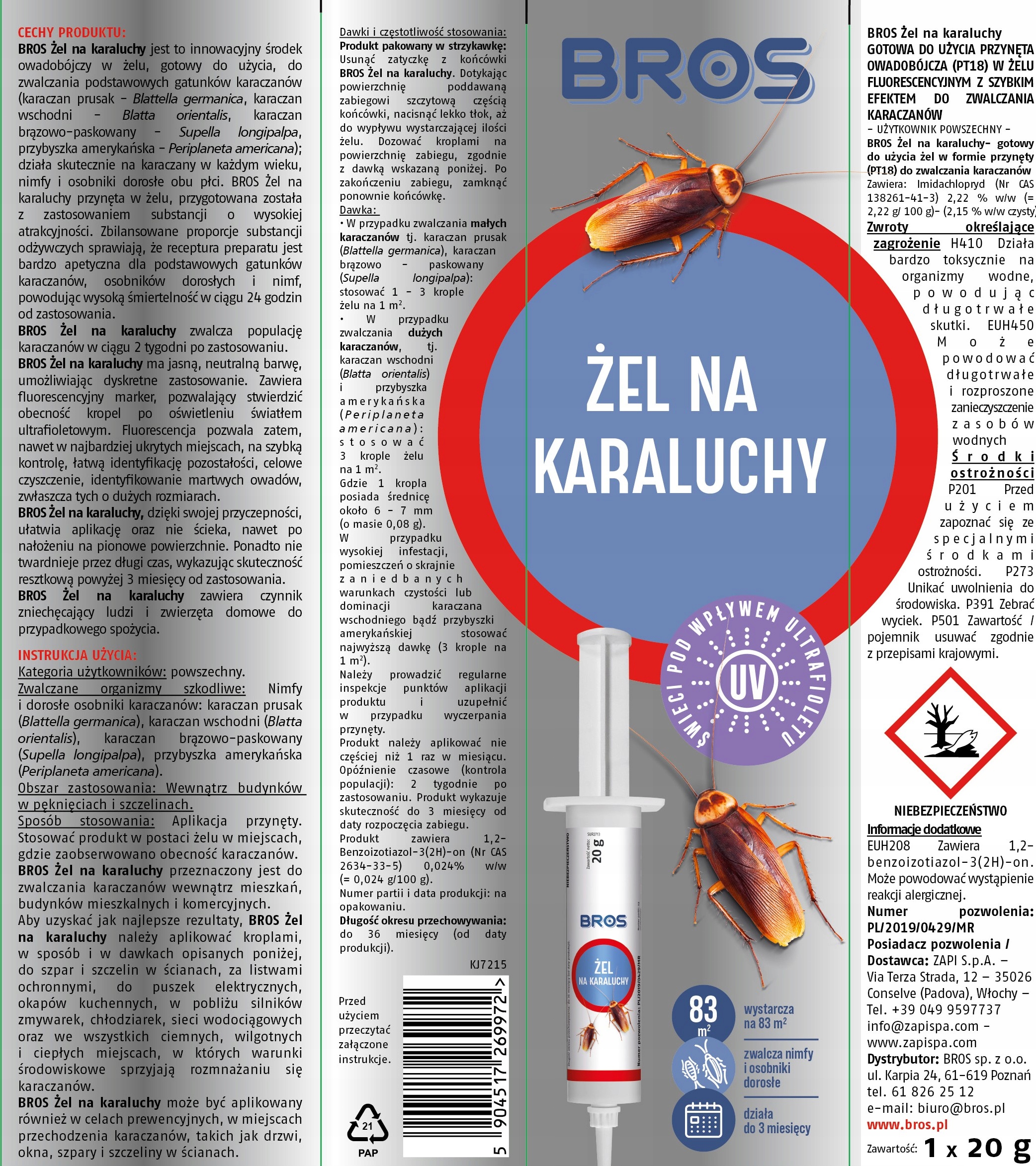 BROSZelnakaraluchyzwalczaroznegatunkikaraluchow20gKodproducenta1846 belsilt BROS gelis nuo skirtingų rūšių tarakonų 20 g