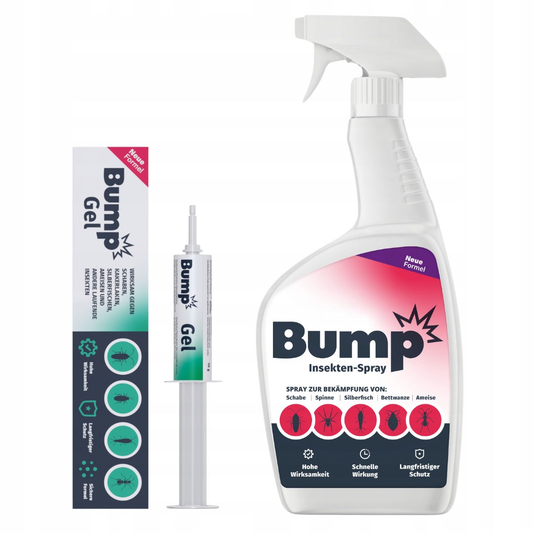 BUMPGELTrutkazelnakaraluchyrybikiprusakimrowkiINSEKTENSpray belsilt Bump Gel rinkinys nuo tarakonų sidabrinių žuvelių ir skruzdėlių su Insekten purškalu