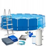 BasenogrodowystelazowyZESTAW12w1457x122INTEX belsilt Karkasinis lauko baseinas Intex 457×122 cm rinkinys variantas 2
