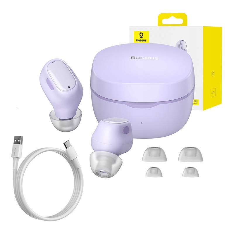 BaseusSluchawkiBezprzewodoweDokanaloweTWSBowieBluetooth53FioletoweMikrofontak belsilt Baseus belaidės į ausis dedamos ausinės TWS Bowie Bluetooth 53 violetinės