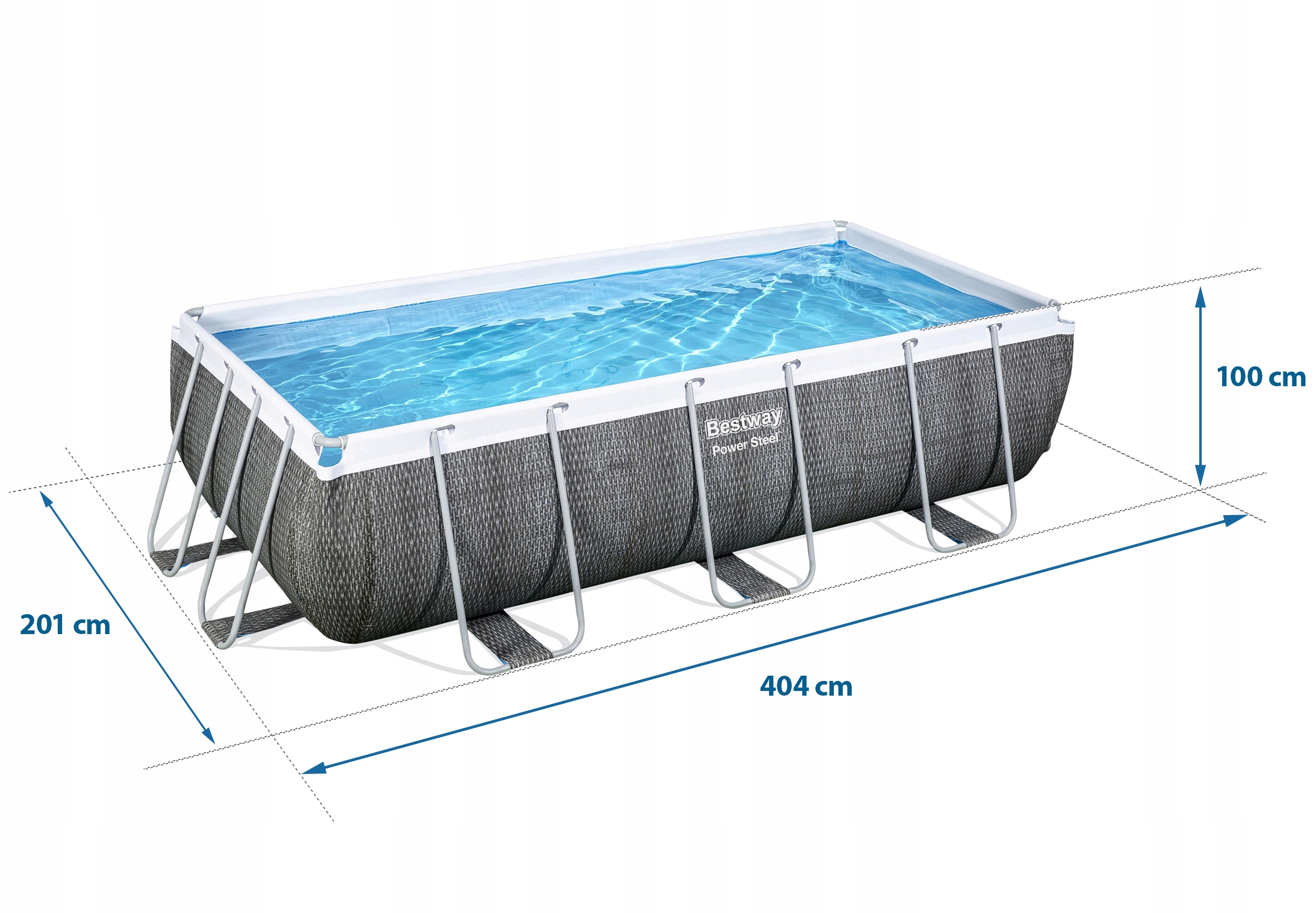 Bestway56721BasenStelazowyOgrodowy404x201x100cmPompaDrabinkaSrednica1cm belsilt Karkasinis lauko baseinas Bestway 404x201x100cm su pompa su kopėtėlėmis 56721 variantas 3