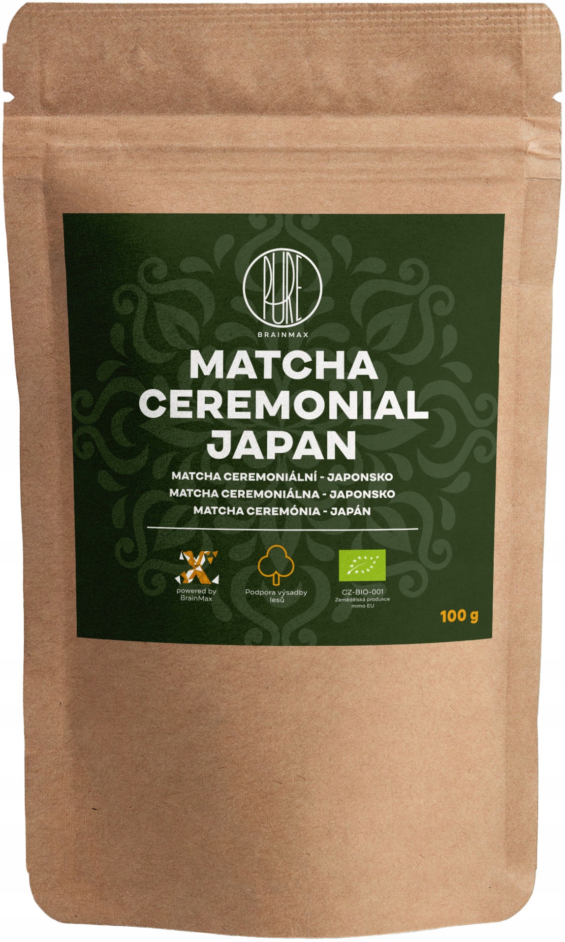 BrainMaxPureMatchaCeremonialJapanBIO100gCertyfikatCertyfikatprodukcjiekologicznejUE belsilt Japoniška matcha arbata Brainmax Pure 100 g bio ceremoninė