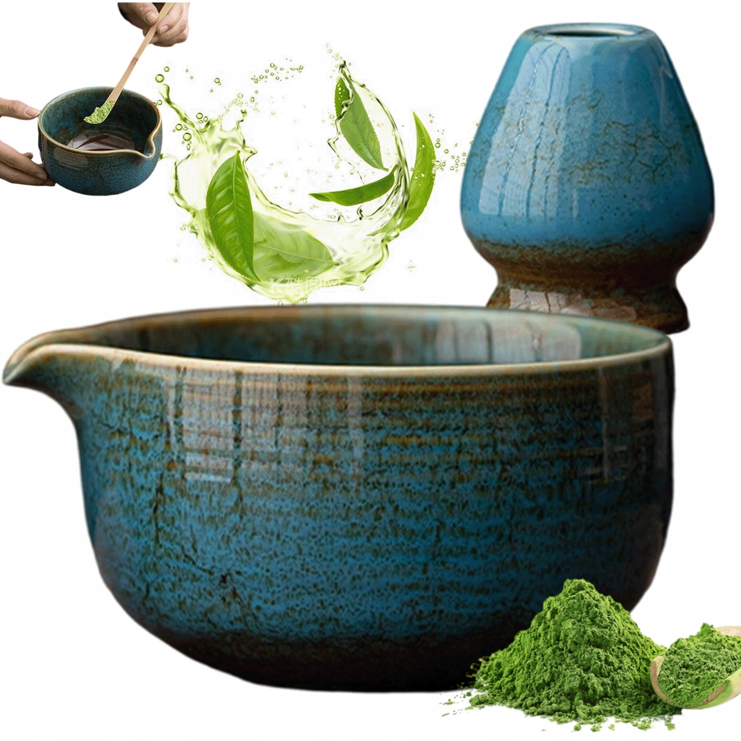 CERAMICZNYZESTAWDOMATCHAZDZIOBKIEMNIEKAPKIEMIPODSTAWKANAMIOTELKE belsilt Matcha ruošimo rinkinys su keramika ir chasen šluotele