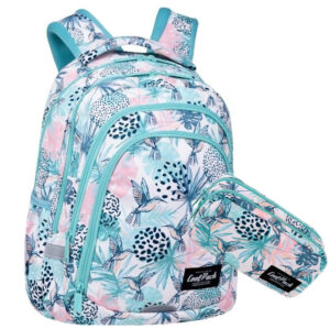 Mokyklinės kuprinės rinkinys CoolPack gėlių rašto įvairiaspalvė 2 skyriai A4 formatui