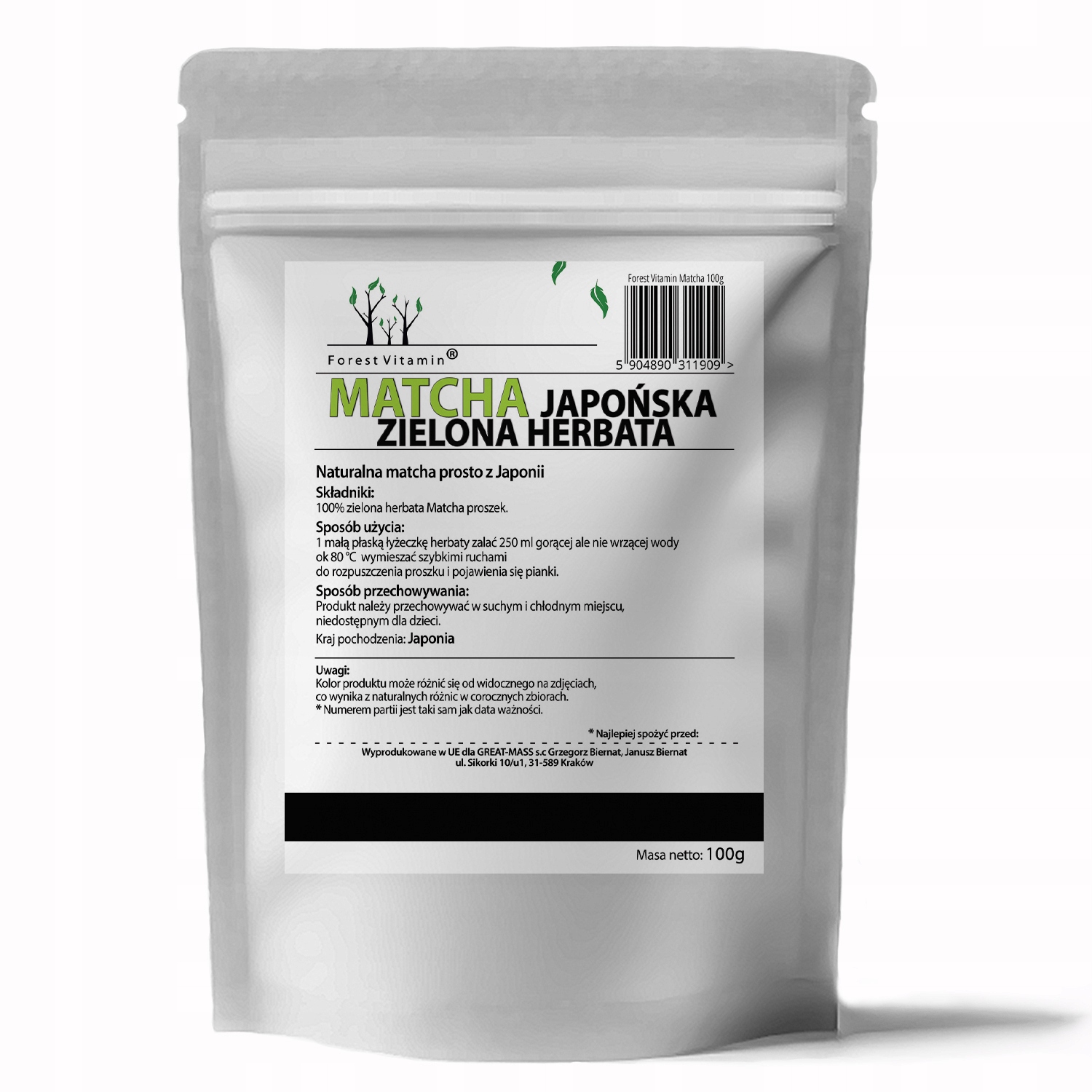 CZYSTAMatcha100gHERBATAJAPONSKASPROSZKOWANAPROSZEKORYGINALNA100EANGTIN5904890311909 belsilt Japoniška matcha arbata 100 g