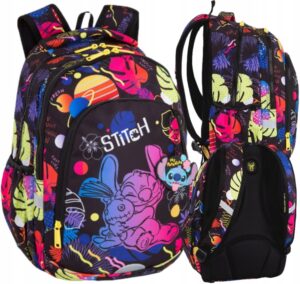 Mokyklinė kuprinė paaugliui CoolPack Stitch juoda ir violetinė 2 skyriai A4 formatui