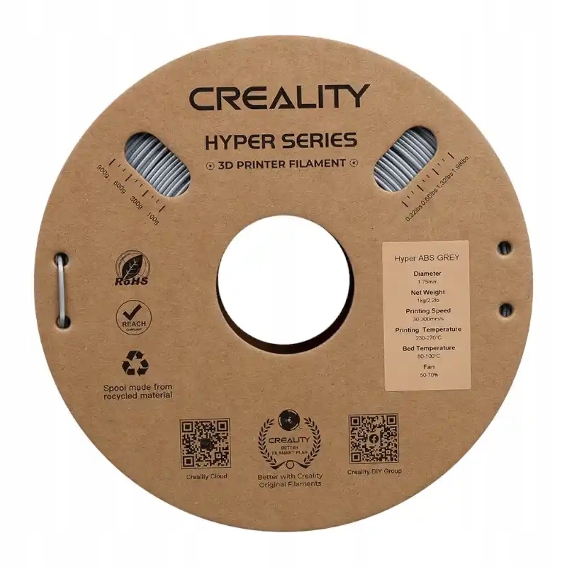 CrealityHyperABSFilamentdoDrukarki3DWytrzymaly175mmSzary1kgProducentCreality belsilt Creality Hyper Abs filamentas skirta spausdintuvai 3D patvarus 175mm pilkas 1kg