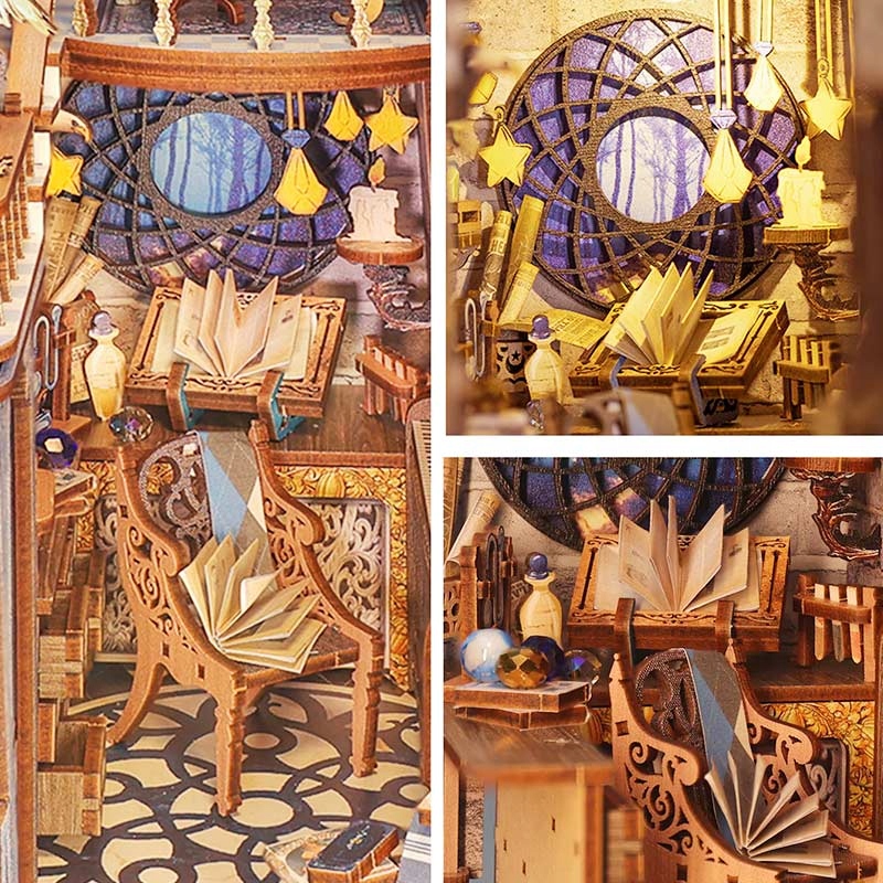 DIYMiniaturowyDomekSzkolaMagiiBookNookMarkaHabarri belsilt Book nook miniatiūrinis namelis magijos mokykla su LED apšvietimu modelis 295