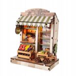 DIYminiaturowyzestawdodomkudlalalekzeswiatlemModelpuzzli3DdlachlopcowSklepzowocami belsilt Miniatiūrinis lėlių namelis DIY rinkinys su LED apšvietimu 8x5x8