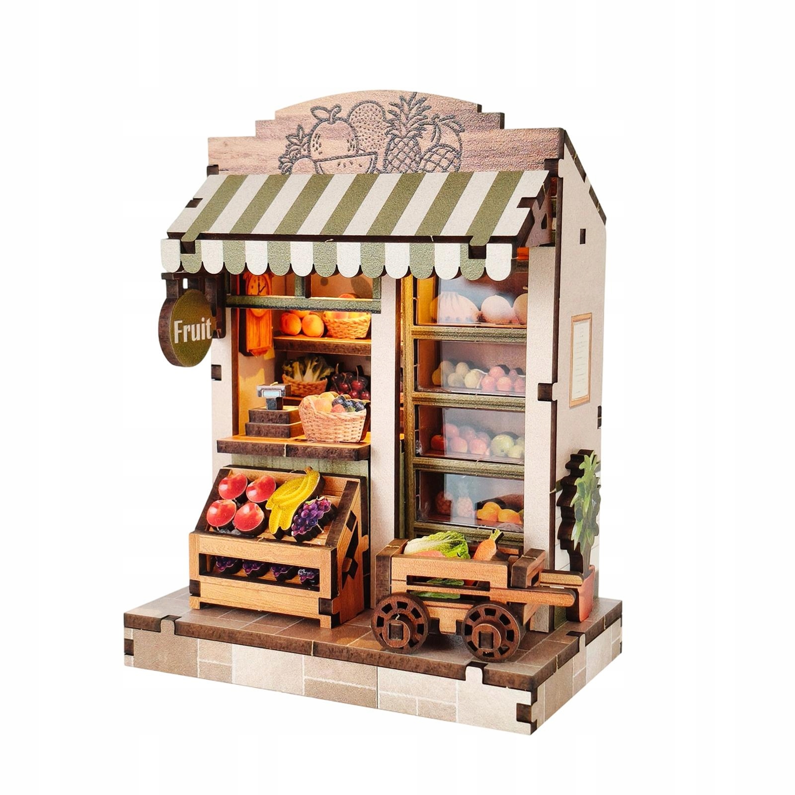 DIYminiaturowyzestawdodomkudlalalekzeswiatlemModelpuzzli3DdlachlopcowSklepzowocamiMarkabezmarki belsilt Miniatiūrinis lėlių namelis DIY rinkinys su LED apšvietimu 8x5x8