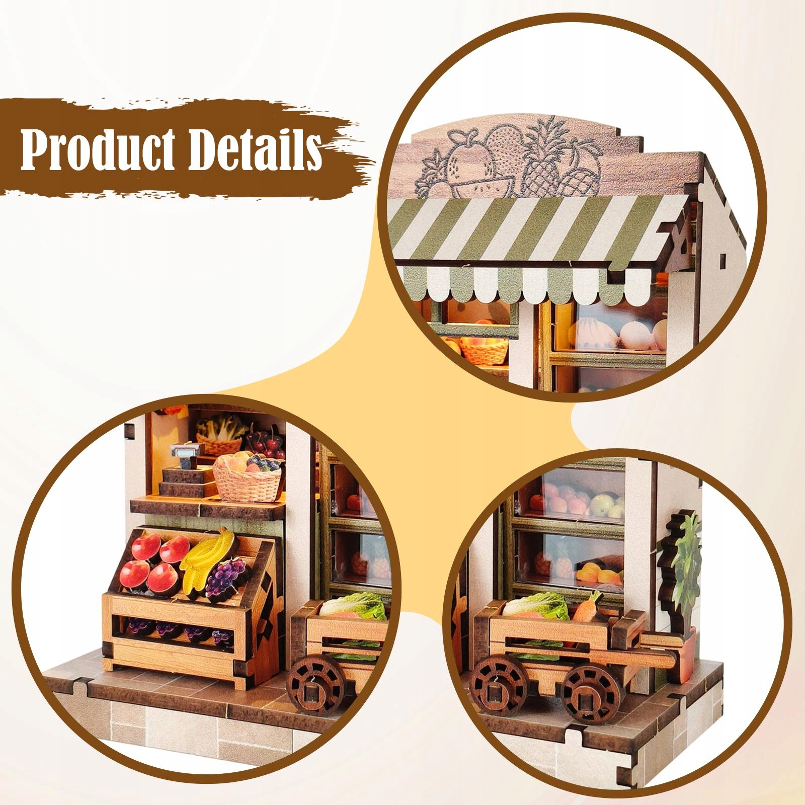 DIYminiaturowyzestawdodomkudlalalekzeswiatlemModelpuzzli3DdlachlopcowSklepzowocamiPlecunisex belsilt Miniatiūrinis lėlių namelis DIY rinkinys su LED apšvietimu 8x5x8
