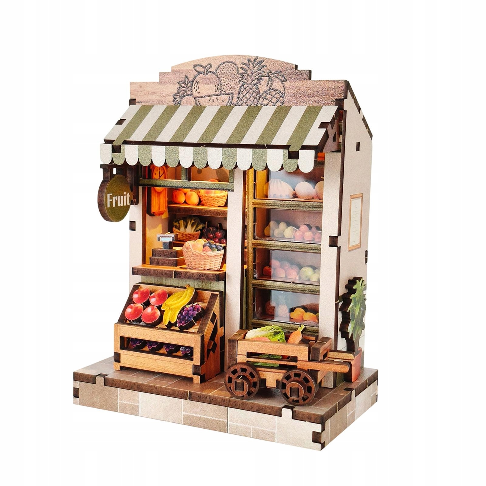 DIYminiaturowyzestawdodomkudlalalekzeswiatlemModelpuzzli3DdlachlopcowSklepzowocamiRodzajszafy belsilt Miniatiūrinis lėlių namelis DIY rinkinys su LED apšvietimu 8x5x8