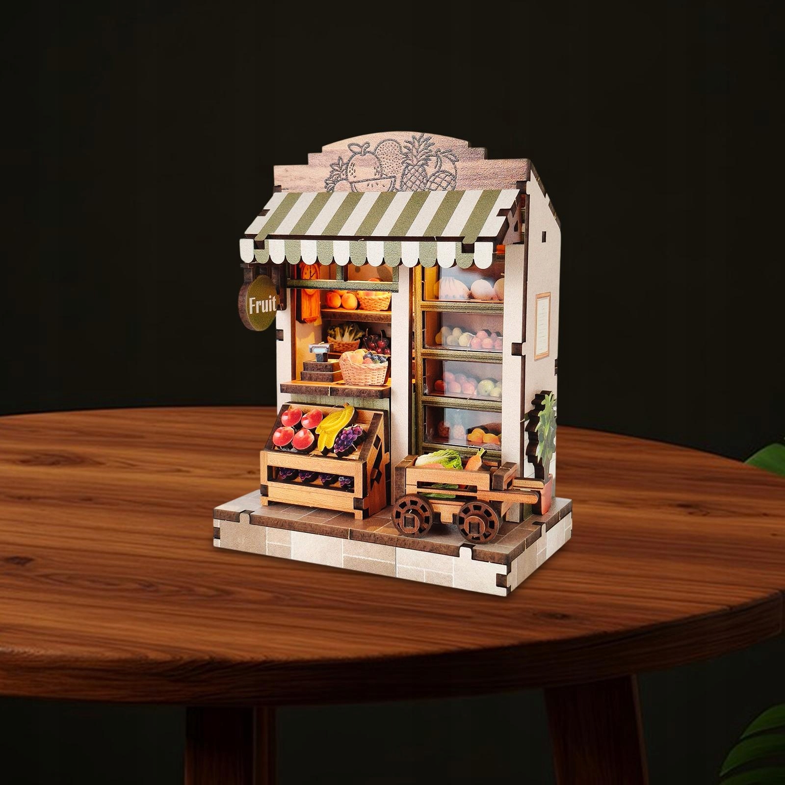DIYminiaturowyzestawdodomkudlalalekzeswiatlemModelpuzzli3DdlachlopcowSklepzowocamiSeriauniversal belsilt Miniatiūrinis lėlių namelis DIY rinkinys su LED apšvietimu 8x5x8