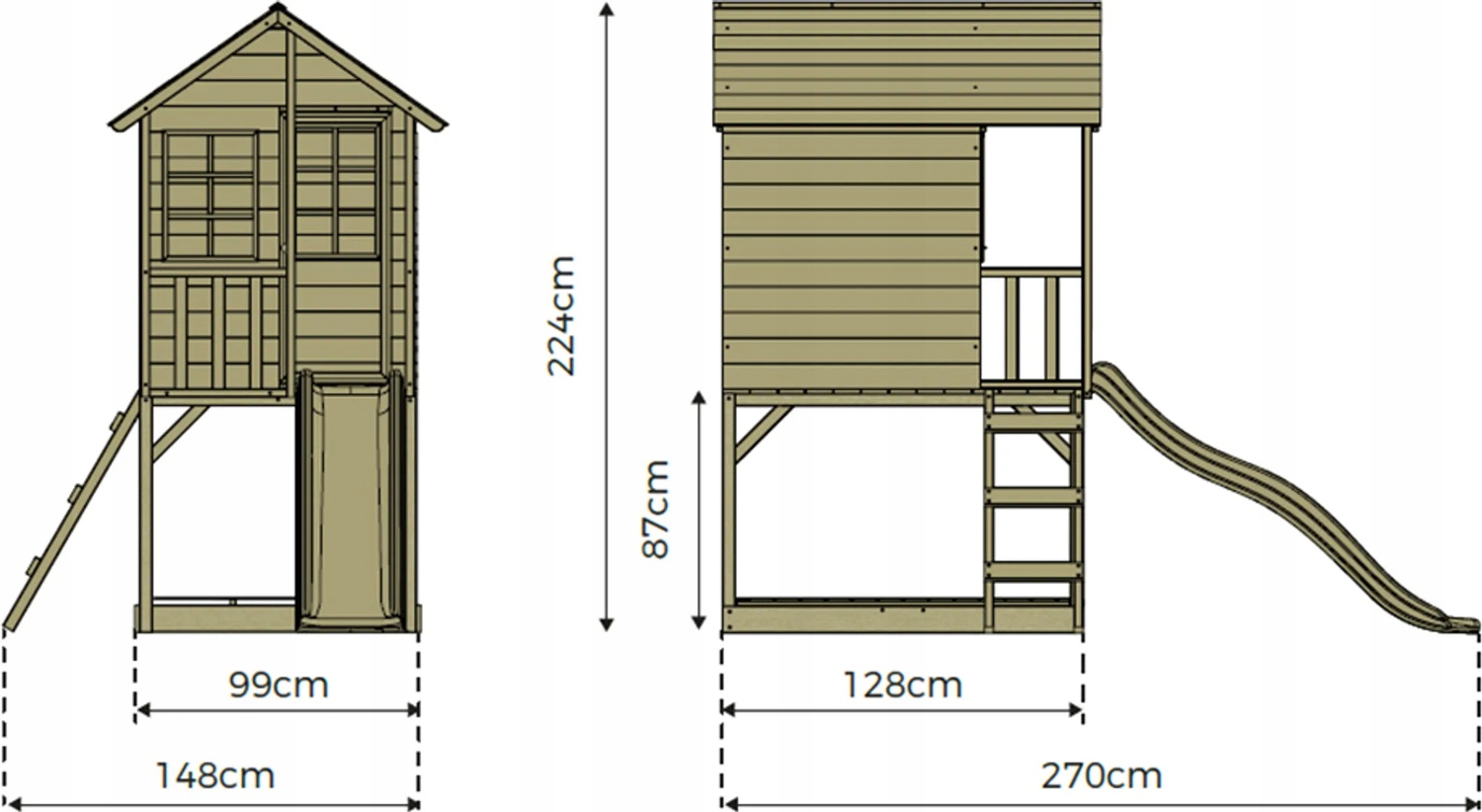 Vaikų lauko žaidimų aikštelė su nameliu ir čiuožykla 224 cm