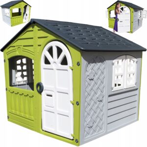 DOMEKOGRODOWYDLADZIECIDUZYXXLzotwieranymiOKIENNICAMIPalPlaypolski belsilt Plastikinis Vaikų lauko žaidimų namelis didelis XXL su atidaromomis langinėmis PalPlay 115 cm