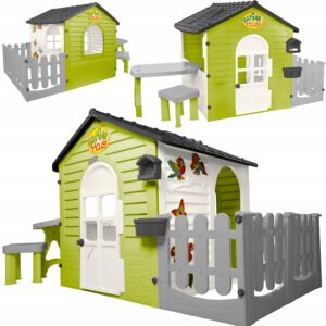Vaikų lauko žaidimų namelis didelis XXL su tvorele su staliuku Mochtoys 220x122x1205cm