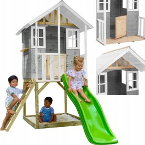Vaikų lauko žaidimų aikštelė su nameliu ir čiuožykla TP Toys