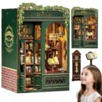 DOMKIDLALALEKDIYMINIATUROWEDOMKIDREWNIANAUKLADANKAKSIEGARNIAPUZZLE belsilt Miniatiūrinis lėlių namelis knygynas DIY rinkinys su LED apšvietimu