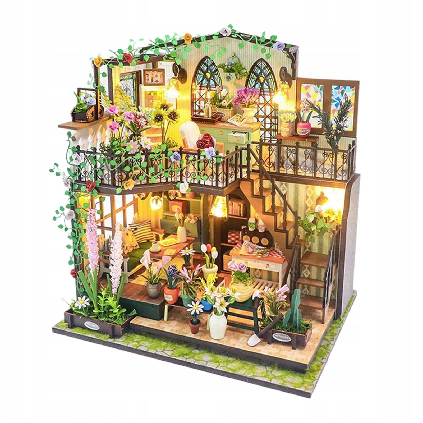 DomekdlalalekDIYMiniaturowezestawyRecznierobionywystrojdomudlalalekDIYRzemiosloMiniaturoweSeriaWoodenMiniDollHouseAccessorieswith belsilt Miniatiūrinis lėlių namelis sodas DIY rinkinys 22x17x25 cm