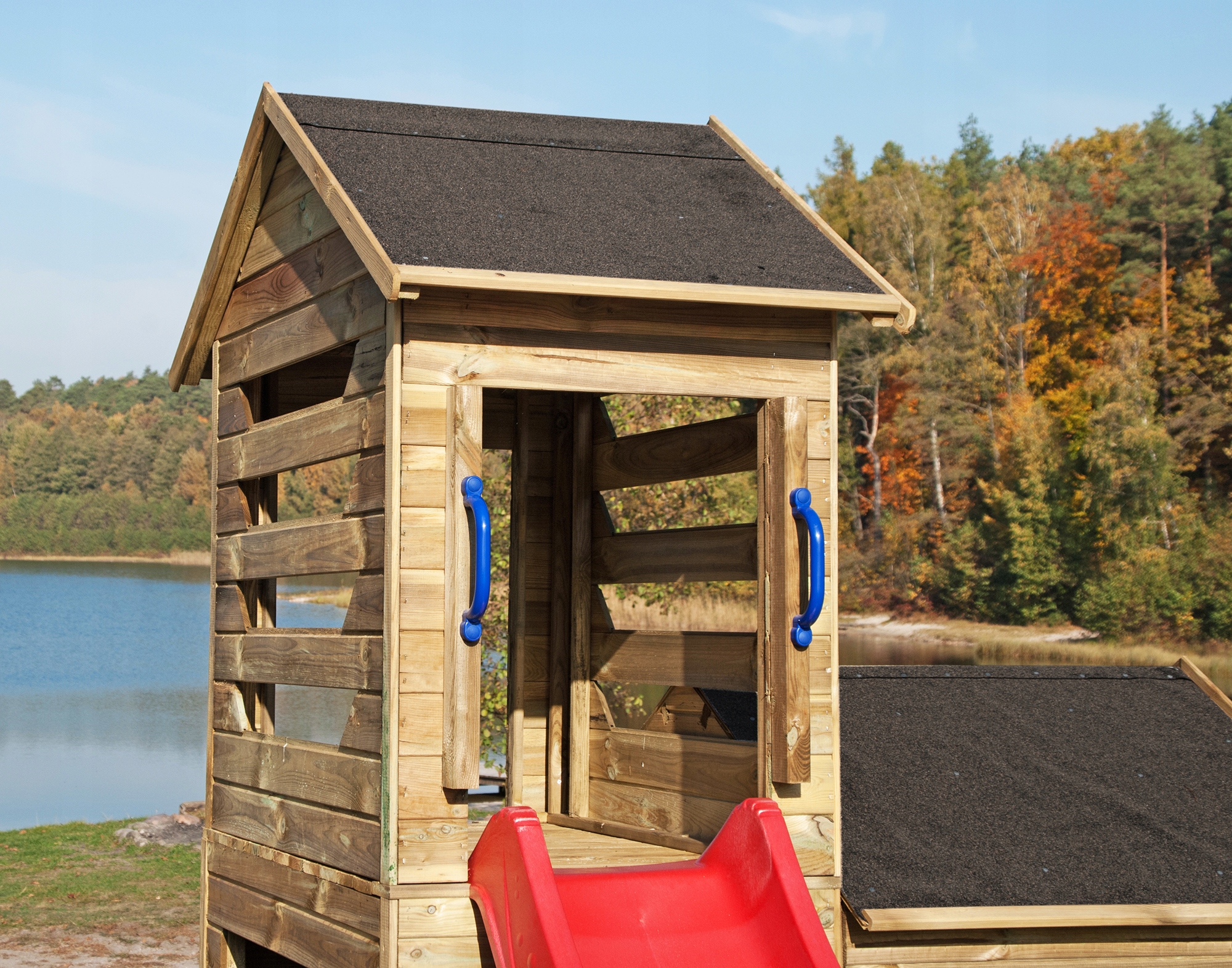 DrewnianyDomekDlaDzieciRobertSlizgJasnozielonySciankawspinaczkowaWysokosc248cm belsilt Vaikų lauko žaidimų aikštelė su nameliu su laipiojimo zona 170x54cm
