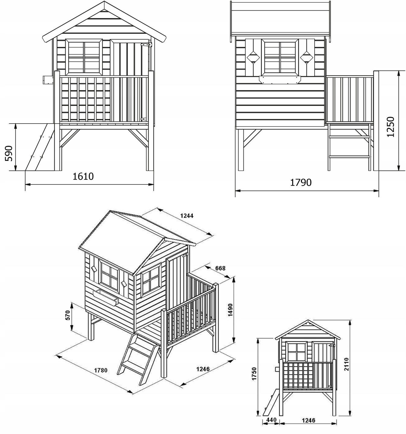Medinis vaikų žaidimų namelis laukui 60 cm papildoma komplektacija