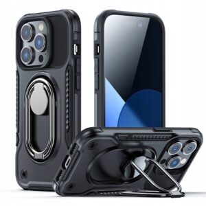 Dėklas Joyroom iPhone telefonui 14 Pro max su podstawką juodi kokybė stojak pancerne