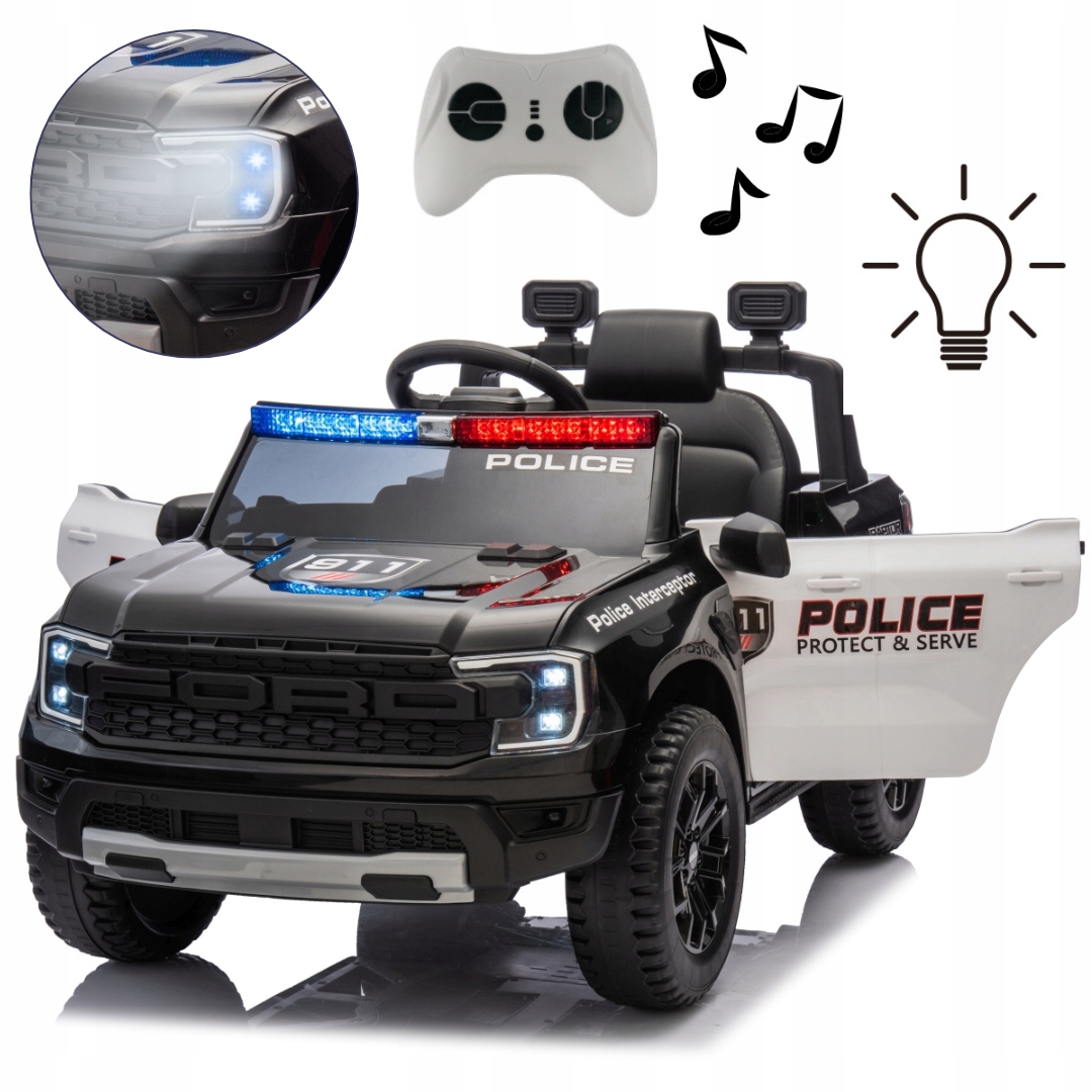 FordRangerAutonaakumulatorPolicjadwasilniki39WkolaEVAMillyMally belsilt Ford Ranger elektrinis automobilis vaikams policija 2 varikliai 39 W EVA ratai Milly Mally