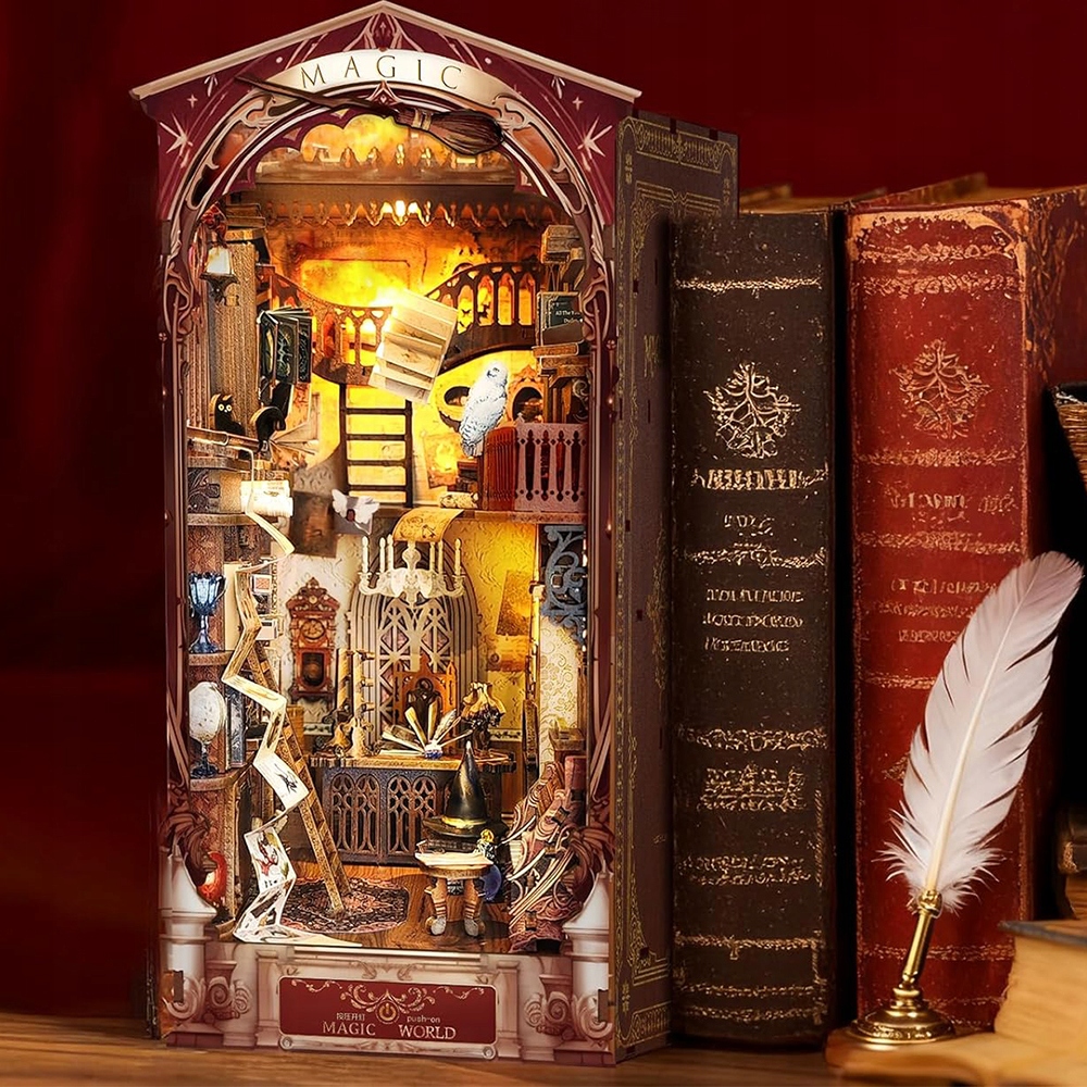 HITZESTAWBUDOWYDOMKUMAGIIMINI3DDREWNIANYKATNAKSIAZKIPREZENTKodproducentaaswdfghswedfrgh belsilt Book Nook magijos miniatiūrų namelio DIY rinkinys 254 cm