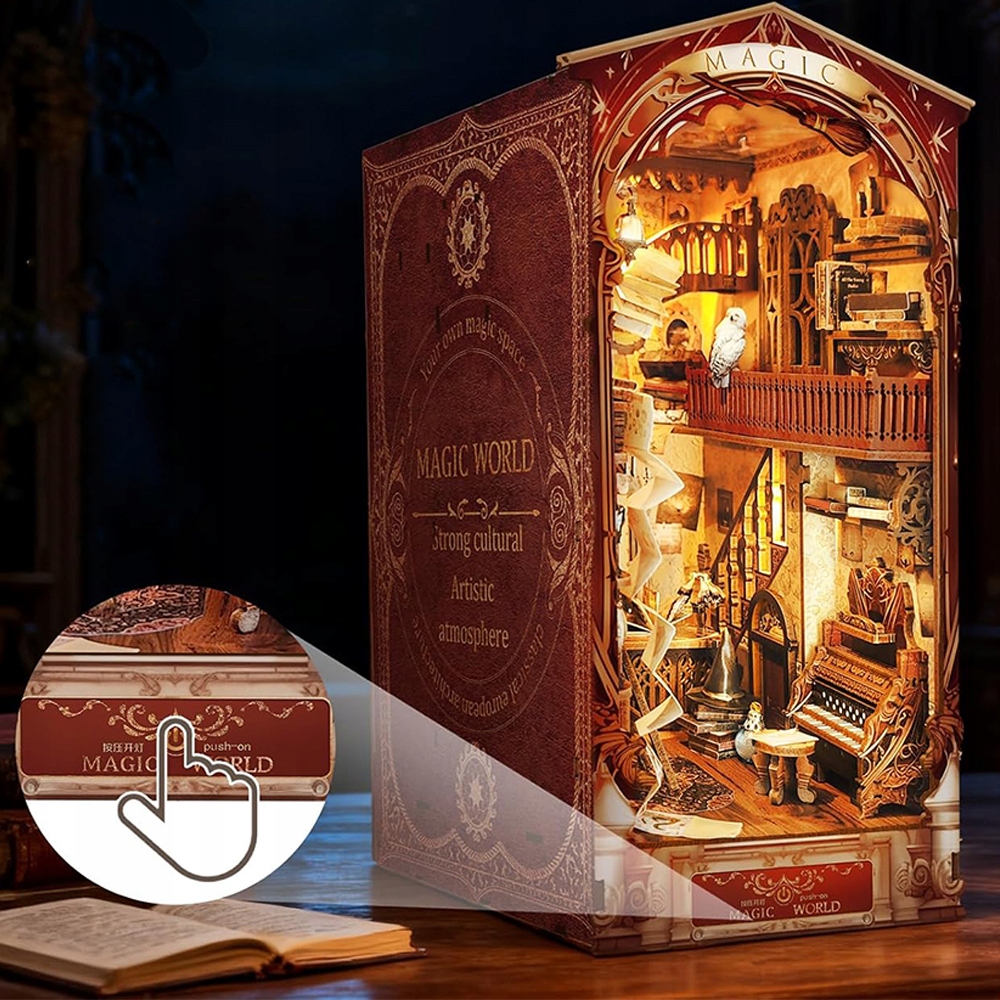 HITZESTAWBUDOWYDOMKUMAGIIMINI3DDREWNIANYKATNAKSIAZKIPREZENTWiekdziecka14lat belsilt Book Nook magijos miniatiūrų namelio DIY rinkinys 254 cm