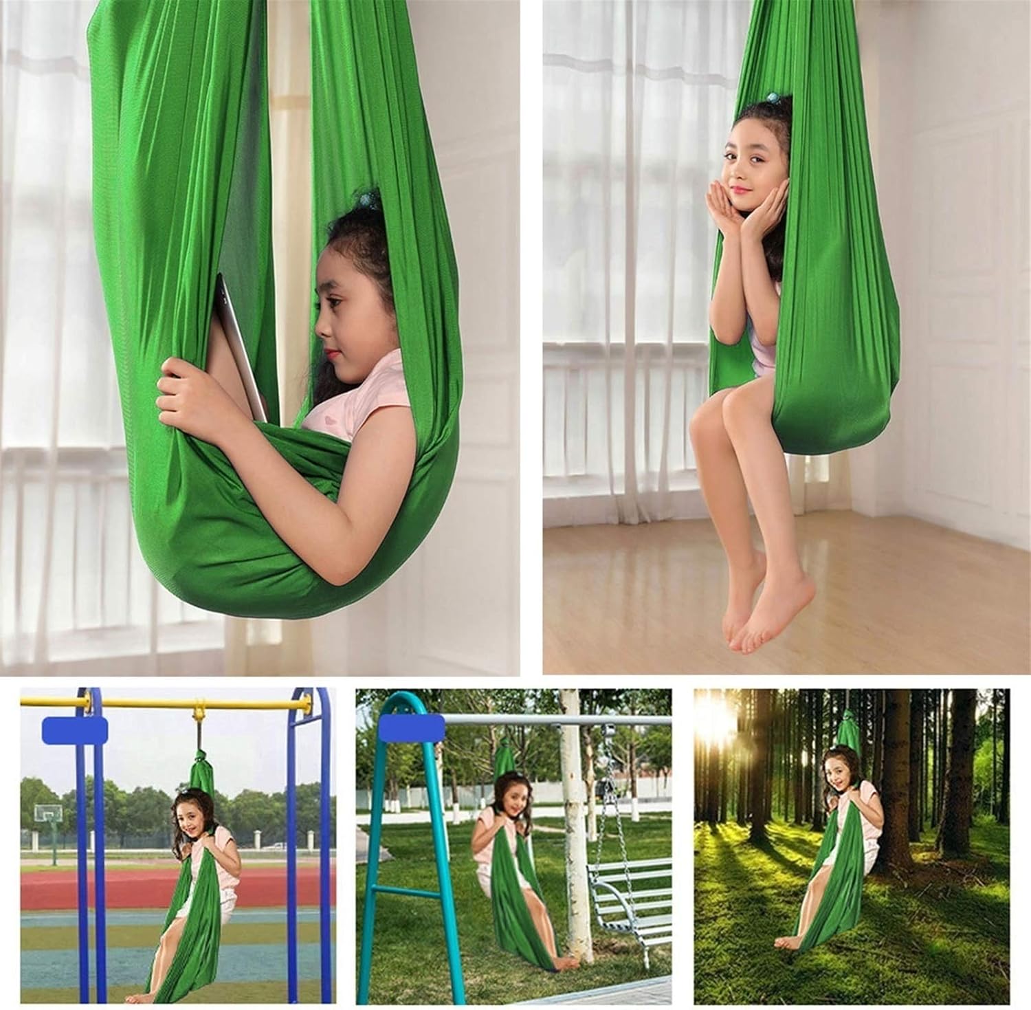 HUSTAWKASENSORYCZNATERAPEUTYCZNADLADZIECI280x150cm100kgZielonaRodzajhustawkakubelkowa belsilt Vaikiškos sūpynės namams ir sodui 280x150 cm žalios