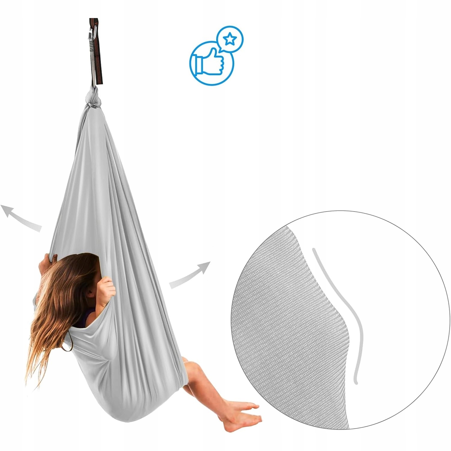 HUSTAWKASENSORYCZNATERAPEUTYCZNAHAMAKDOHUSTAWKIDLADZIECI280X150CMRodzajhustawkakubelkowa belsilt Pakabinamos hamako tipo sūpynės vaikams 280 x 150 cm