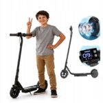 HulajnogaElektrycznadlaDzieci250W14KMH16KM65SolidneOpony70kgCzarna belsilt Elektrinis paspirtukas vaikams 250 W 14 kmh 16 km 65 Solidne padangos 70 kg juodas
