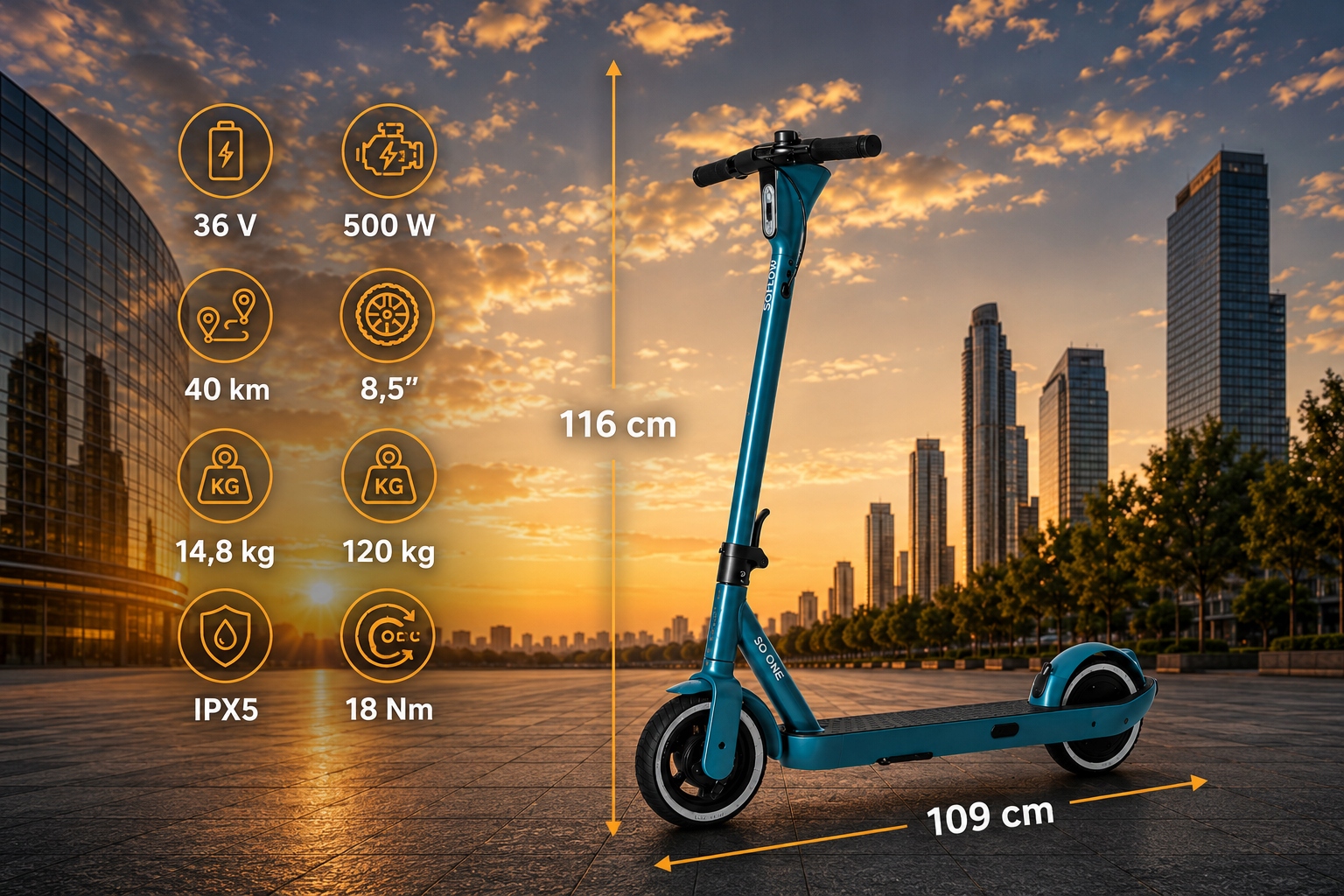 HulajnogaelektrycznaSoFlowSOONEEScooter500W40km78AhniebieskaMaksymalnawagauzytkownika120kg belsilt Elektrinis paspirtukas SoFlow SO ONE+ E Scooter 500 W 40 km 78 Ah mėlynas